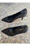 Black Outer Material, Leather and Stone Accessories, Very Elegant Sitiletto Women's Shoes - 2