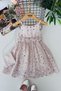 My Little One's Sequined Floral Embroidered Dress with Bag - Powder