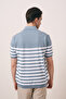 Striped Collar Indigo Lightweight Loose Fit Men's Knitwear T-Shirt - 4