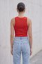 Women's Red Floral Embroidery Detailed Ribbed Tank Top Fit Sleeveless Slim Fit Basic Tank Top - 8