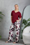 Blouse with Lace Detailing on the Back, Lycra Knitted Viscose / Trousers with Woven Viscose Without Lycra, Patterned, Elastic Waistband Set - 3