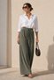 Women's Khaki Corded Wide Leg Trousers with Elastic Waistband