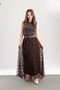 Women's Shawl Patterned Flocked Skirt with Belt Detail