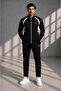 Men's Double Face Fabric Zippered Stand Collar Black and White Tracksuit Set - 7942