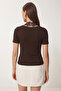Lace-Up Knitted T-Shirt Lmw0035 Brown - 4