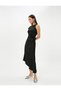 Asymmetrical Cut Midi Dress Sleeveless Draped Detail Round Neckline