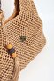 Camel Color Straw Knitted Beach Bag with Wooden Bead Detail 1120 - 7