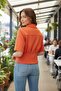Women's Orange Buttoned Crop Shirt - 2