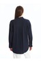 Women's Navy Blue Seersucker Textured Oversize Long Sleeve Shirt - 3