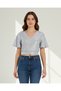 Women Gold Shimmer Short Sleeve Knit Top