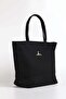 Signature Detailed Embroidered Zippered Linen Beach Bag Black Color 35 - 3
