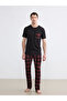 Giyçık Storeden Claret Red Standard Fit Plaid Printed Men's Pajama Set - 7