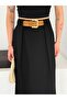 Tesettür Skirt - Pleated with Belt / Textured Fabric Maxi Length Skirt - 2