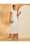 Women Ivory Knit And Schiffly Midi Dress - 4