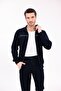 Lacivert Noir Line Hoodless Zippered Top and Jogger Bottom Tracksuit Set - 2