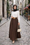 Tesettür Skirt - Pleated with Belt / Textured Fabric Maxi Length Skirt