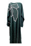 Elegant Stone-Embellished Emerald Green Abaya Evening Dress - 4