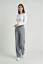 Gray High Waist Lycra Palazzo Trousers with Pockets and Buttons, Wide Legs - 4