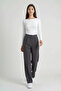 Anthracite High Waist Lycra Palazzo Trousers with Pockets and Buttons, Wide Legs