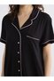 Giyçık Storeden Black Shirt Collar Women's Shorts Pajama Set - 8