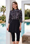 Short Sleeve Tights Lycra Three Quarter Sleeve Semi-Closed Swimsuit 2311 Black