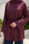 Wide Sleeve Glitter Belted Burgundy Shirt - 3