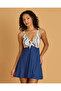 Women Blue And White Printed Swim Dress With Front Tie