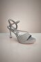 Silver Skin Ankle Strap White Stone High Thin Heel Women's Shoes