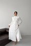 Women's White Imported Linen Fabric Judge Collar Floral Detailed Full Length Design Dress Nbms2630 - 2