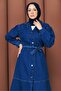 Women's Double Collar Buttoned Slit Denim Dress-Cap - 6