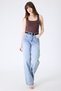 Women's Light Blue Snow Wash Wide Leg Jean Pants – High Waist Comfort Fit Loose Leg Long Length Denim - 5