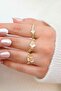 Women's 3-Piece Gold Color Stone Flower Figured Ring Set - 2