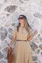 Sand Belted Front Zipper Dress - 2