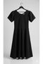 Short Sleeve Black Short Sleeve Mid-Length V-Neck Dress with Chest Detail - 6