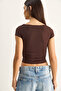 Women's Bitter Brown Degaje Collar Draped Crop Blouse 2343 60286200 - 8