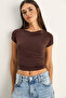 Women's Bitter Brown Degaje Collar Draped Crop Blouse 2343 60286200 - 7