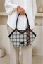 Women's Linen Shoulder Bag Straw Look Stylish Daily Hand and Shoulder Bag Large Volume Zippered Bag - 5