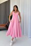Thick Strapped Modal Fabric Women's Midi Dress - Pink