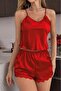 Satin Shorts Nightgown Set with Rope Straps Red