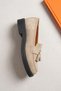 Sand Beige Suede Genuine Leather Tasseled Women's Loafer Shoes Real Leather Pompom Moccasins Inside and Out - 6