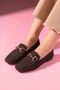 Alita Brown Glittery Fabric Loafer Ballet Flats with Gold Buckle - 2