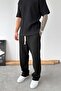 Black Ottoman Fabric Baggy Pants - 2