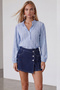Blue Hakim Collar Front Buttoned Balloon Sleeve Ruffle Fabric Shirt Blouse Alc-X15405 - 4