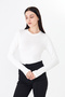 Women's Brown Long Sleeve Crew Neck Stretch Fabric Basic Body Blouse Slim Fit - 6