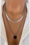 Steel Two Necklaces Set Pul Chain Silver Double Women's Necklace in Gift Box - 4