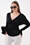 Women's Drawstring Detailed V-Neck Transparent Blouse 260486 - - 4