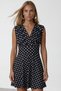 Black Polka Dot V-Neck Flared Dress with Corset Detail at the Waist Alc-X12153 - 5