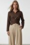 Women's bitter brown cross-tie detail sofia linen shirt alc-x15471 - 4