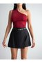 Crep Women's Belted Skirt with Shorts – Double-Breasted Look Mini Skirt with Shorts and Hidden Zipper in Black - 2