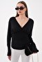 Women's Drawstring Detailed V-Neck Transparent Blouse 260486 - - 2